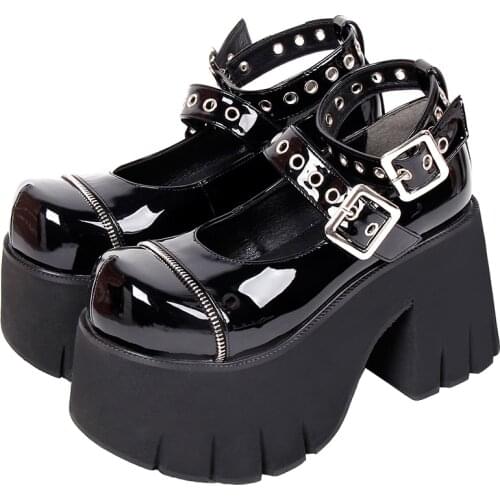 Angelic imprint woman Gothic lolita cosplay punk shoes lady high heels wedges Pumps girl princess dress party shoes buckles 9702