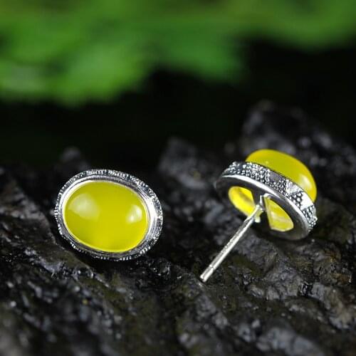 Vintage Chalcedony Handmade 925 Sterling Silver Stud Earrings For Women,Fine Jewelry Inlay Gemst2018s Earrings Original