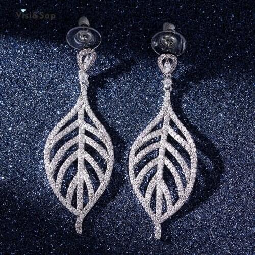 Visisap Bride Earrings Fashion Leaf Eardrops Exaggerate Banquet Zircon Micro Inlaid Wedding Dangle Earrings Jewelry EH019