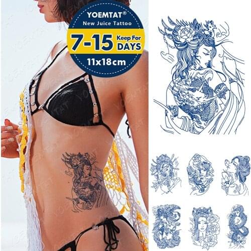 Juice Ink Lasting Waterproof Temporary Tattoo Sticker Dragon Girl Geisha Prajna Flash Tattoos Woman Arm Body Art Fake Tatto Male
