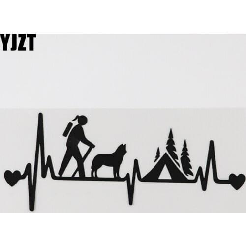 YJZT 15.6CMX6.4CM Girl Hiker Camping with Husky Dog Decal Vinyl Car Sticker Black/Silver 8A-1026
