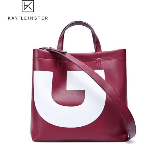 Fashion Spilt Leather Ladies Handbags Contrast Color European and American Shoulder Bag Large capacity Letter Bucket Bags Female