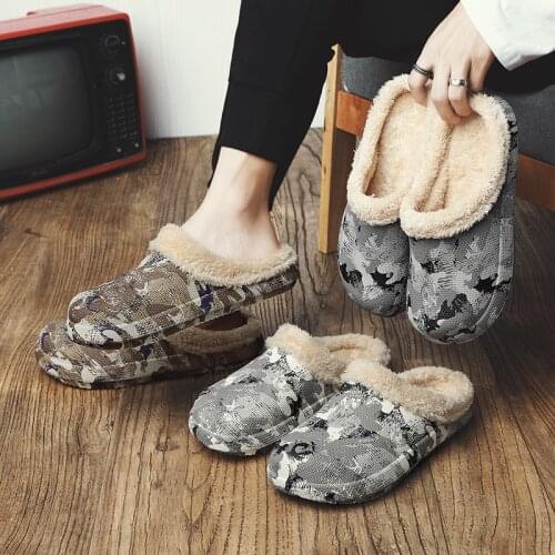 Women Men Plush Slippers Winter Warm Cotton Pantoffels Casual Cro Garden Clogs Fashion Slippers Outdoor Mules Female Big SIze 45