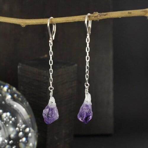 Goth Natural Purple Crystal Raw Stone Earring Healing Stone Dangle Bridal Witch Creative Boho Statement Jewellery Women Gift