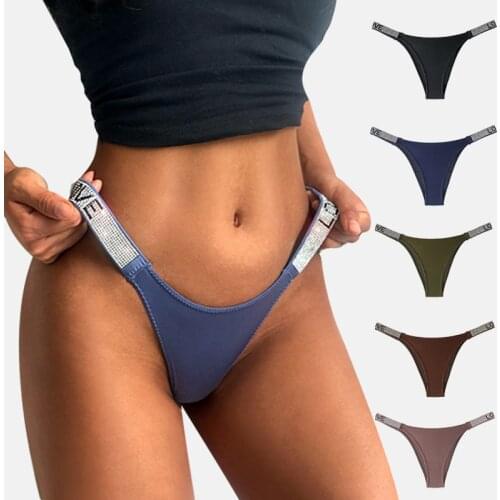 Low Waist Shorts Panties Sexy Womens Thongs Sexy Rhinestone G-string Letters Diamonds Thong T-Back Fitness Triangle Panties