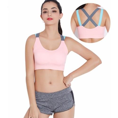 Ladies breathable sports bra top sexy cross strap push up affects running fitness yoga studio