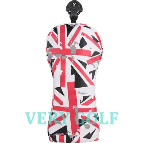 1pc White Polyester Leather with Red UK Flag Patterns Golf Club Fairway Wood Head Cover Golf #3 #5 Wood Headcover