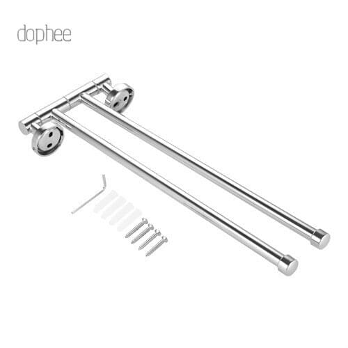 Dophee 1pc Stainless Steel Swivel 2 Swing Arm Towel Holder Bar Rail Hanger Rack Wall Mounted For Bathroom