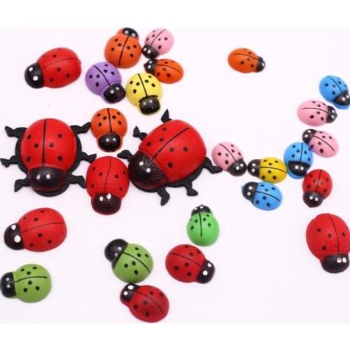 Mix Ladybug Self-Adhesive Sticker Wood Handicrafts Refrigerator Wall Decoration DIY Handmade Wedding Party Supplies 10/50/100pcs