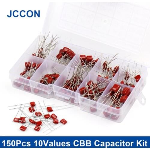 150Pcs 15Values CBB Metallized Polypropylene Film Capacitor Set 10nf 100V 470NF 63V 100NF 220NF 47NF Assortment Box Kit