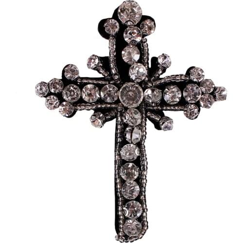 20pieces Exquisite Crystal Rhinestone Cross Badge Patches Clothing Decorative Sew on Beading Applique DIY Apparel Patches TH591