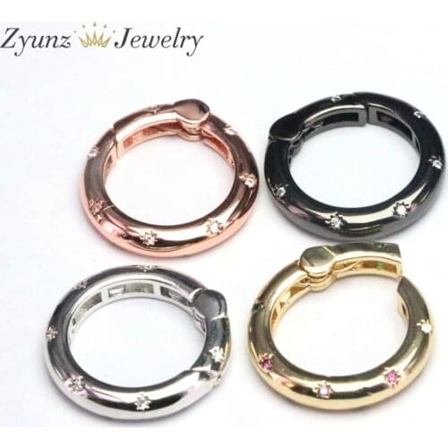 5PCS, CZ Micro pave Spring Snap Hook Clasp, Gold/Rose gold/Silver/Black, Round Circle Shape Carabiner Clasp