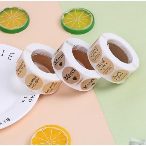 500pcs Round Natural Kraft Handmade Stickers Scrapbooking For Package Adhesive Thank You Sticker Seal Labels Stationery