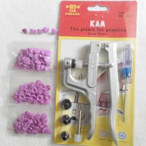 60 color ) DHL 2000sets KAM Heart Plastic Resin Snaps Button Snaps Fasteners + 1pc Pliers Kits Tool DK001