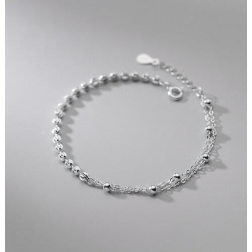 925 Sterling Silver Bracelets On Hand For Women Double O Chain Beads Fine Jewelry Beautiful Fashion Gift Female Accessories
