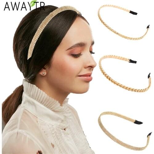 AWAYTR Gold Silver Metal Chain Headbands for Women Alloy Punk Stlye Hairbands Fashion Head Wrap Thin Hair Hoop Hair Accessories