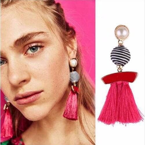 Boho Drop Earrings Vintage Statement Jewelry Ethnic Fringe Earrings Simulated Pearl Tassel Long Earring For Women Pendien#245533