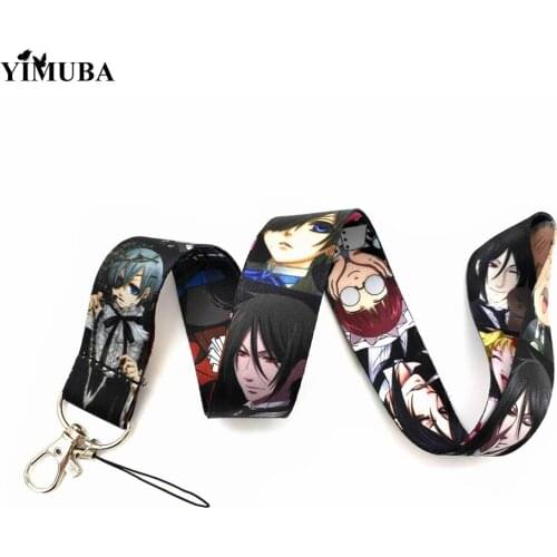 Anime Black Butler Keychain Sebastian Michaelis and Ciel Phantomhive Ribbon Straps Mobile Phone Key Lanyards Keyring Decoration