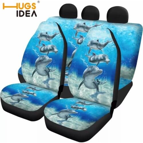 Dolphin Ocean Full Set Car Seat Cover Blue Cute Animal Print Auto Accessories Interior Front Rear Seats Protection Non-Slip