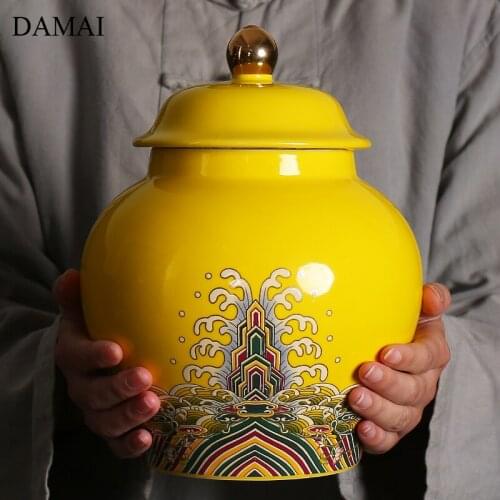 Color Glaze Tea Container Chinese Painted Ceramic Seal Teas Tins Enamel Decorative Tea Leaf Storage Jars Living Room Decoration