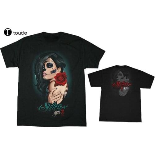 Mens High Quality Tees SULLEN MUERTA ROSE DAY OF THE DEAD TATTOO MENS BLACK T SHIRT LTD EDITION O-Neck Teenage T-Shirt