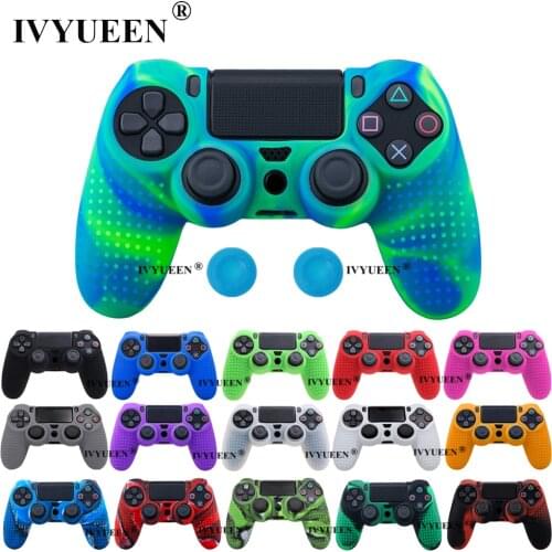 IVYUEEN Anti-slip Silicone Cover Skin for Sony Dualshock 4 PS4 Pro Slim Controller Camo Case & Stick Grip Cap for Play Station 4