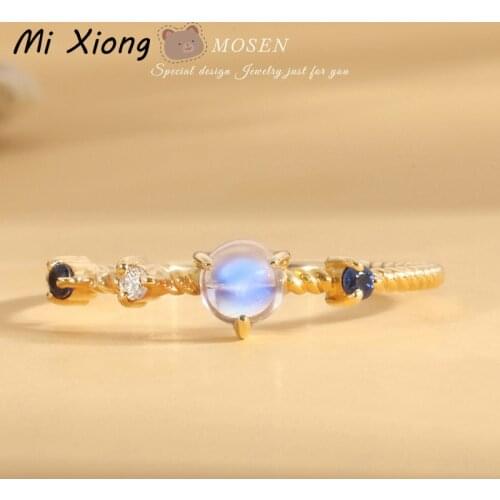 Mi Xiong s925 sterling silver inlaid moonstone ring customized exquisite charm ladies engagement gift brand jewelry for friends