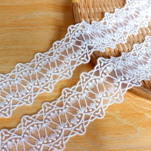 Lace Trim 10 Yard Ivory Gauze Tulle Mesh Cotton Embroidery Ribbon Tapes Fabric Dress Clothing Sewing 1.96inch Width M4F105