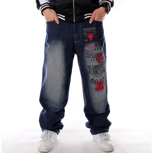 Letter embroidery Baggy Jeans Men Denim Pants Loose Streetwear Hip Hop Casual Skateboard Jeans Pants for Men Plus Size Trousers