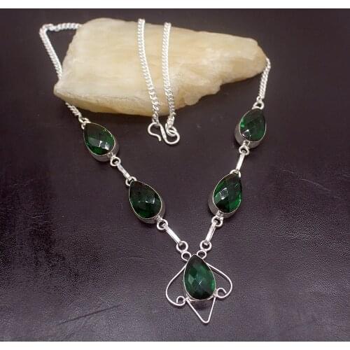 Trendy Shiny Fashion GreenTopaz Silver Color Women Pendant Necklace Chain 19 Inch HD277