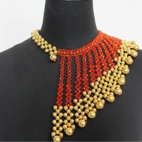 4UJewelry Orange Crsytal Bridal Jewelry Sets For African Women Dubai Gold Jewellery Handmade Tassel Style Gift Set Free Shipping