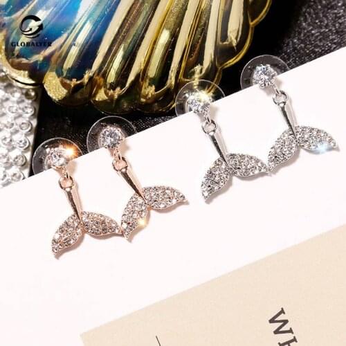 Non-allergic needle Korean net red with the same wild crystal mermaid tail earrings Simple fashion mermaid earrings 224