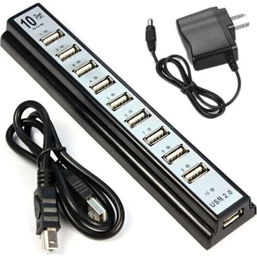 New USB HUB 10 Port Computer Use Power Adapter USB2.0 Hub with Switch Hi-Speed USB 2.0 Hub + Power Adapter for PC Laptop Adapter