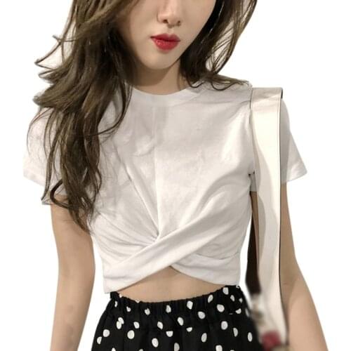 Korean Style Slim Short Tee Navel Short Sleeve High Waist Inside T-shirt Womens Tops