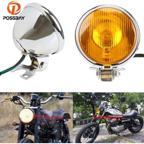 POSSBAY 5.1" Retro Yellow Lens Motorcycle Headlight High/Low Beam Cafe Racer For Suzuki Harley Bobber Honda dio Yamaha r1 Custom