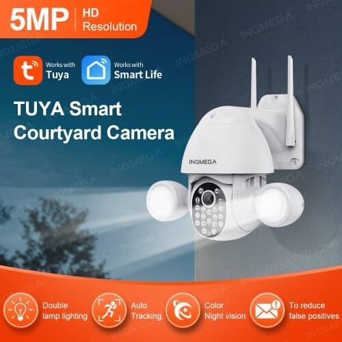 INQMEGA 5MP Tuya Smart life Floodlight Support Google Home and Alexa Dual Lighting Two-Way Audio Yardlight Security IP Camera