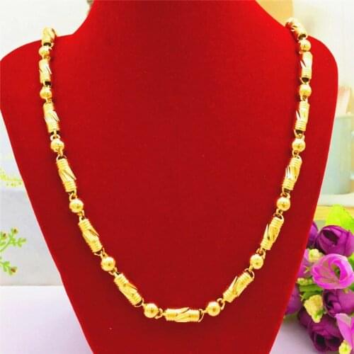 LUXURY MENS NECKLACE 14K GOLD CHAIN JEWELRY FOR WEDDING ENGAGEMENT ANNIVERSARY JEWELRY GIFTS YELLOW GOLD BEAD NECKLACE MALE