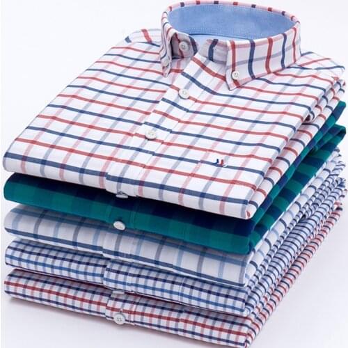 High Quality100% Cotton Oxford Mens Long Sleeve Shirt Casual Regular-Fit Plaid/Striped Man Dress Shirts For Men Business Shirts