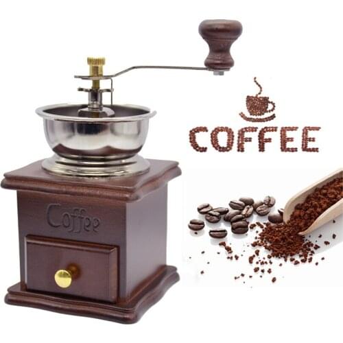 Hand-actuated Wooden Manual Coffee Grinder Stainless Steel Retro Coffee Spice Mini Burr Mill With High-quality Ceramic Millstone