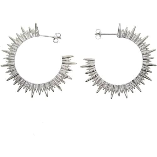 High quality Gold Color Hollow Big Circle huggie hoop Earrings for Women Girl Abstract Sun Pierced high polishing Earrings