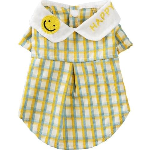 Puppy Breathable Smiley face Print Plaid T-Shirt for Small Dogs Pet Clothing Chihuahua Puppy Costume Cat Clothes animal Outfits
