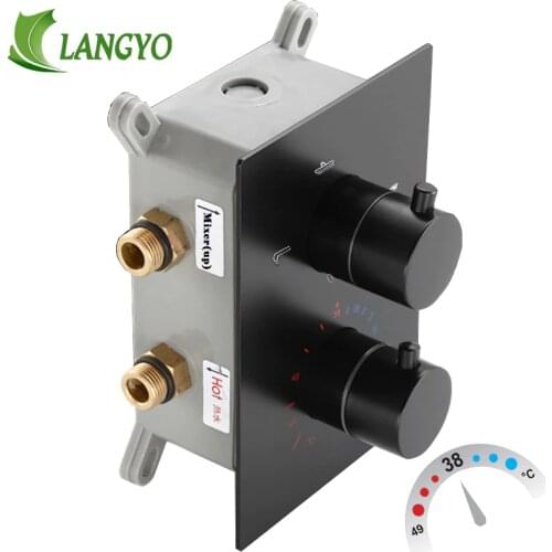 LANGYO Matte Black Thermostatic Shower Faucet Mixing Valve 2 or 3 Ways Concealed Easy-mount Box Brass Concealed Valve Wall Mount