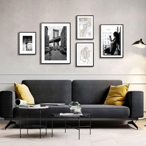 Modern Fashion Poster Black White Scenery Abstract Lady Line Canvas Painting Wall Art Print Picture for Living Room Decoration