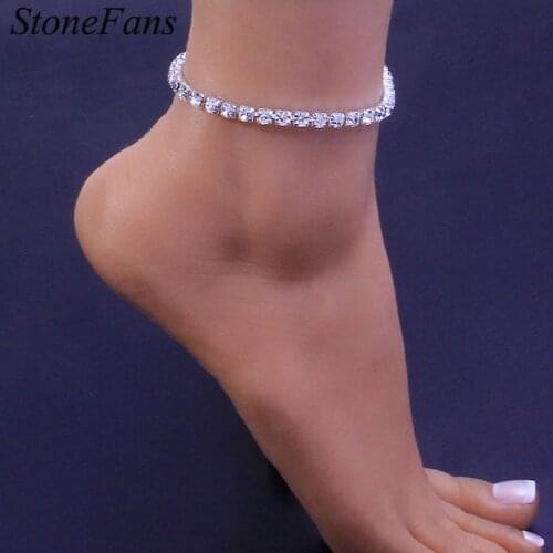 Stonefans Fashion Big Rhinestone Tennis Chain Anklet Bracelet for Women Beach Accessories Crystal Foot Chain Anklet Jewelry Bulk