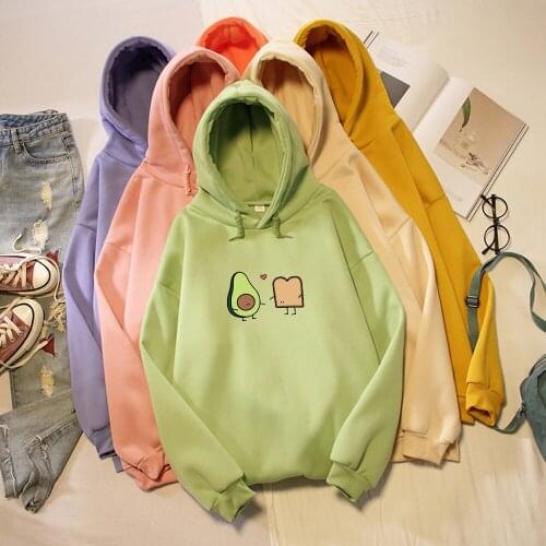Couple Oversize Hoodie Harajuku Cute Avocado Printed Pattern Pullovers Vegan Cartoon Hoody Women Korean Style Hoodies Sweatshirt