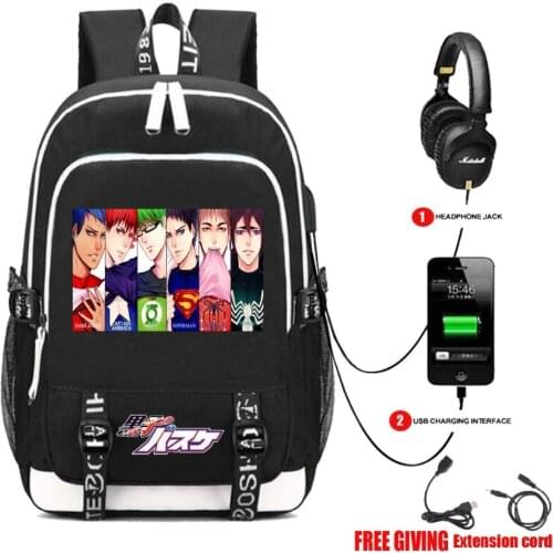 USB charging Headphone jack bag anime Kuroko No Basket ball backpack student book unisex Laptop Bag Teenagers packsack 10 style