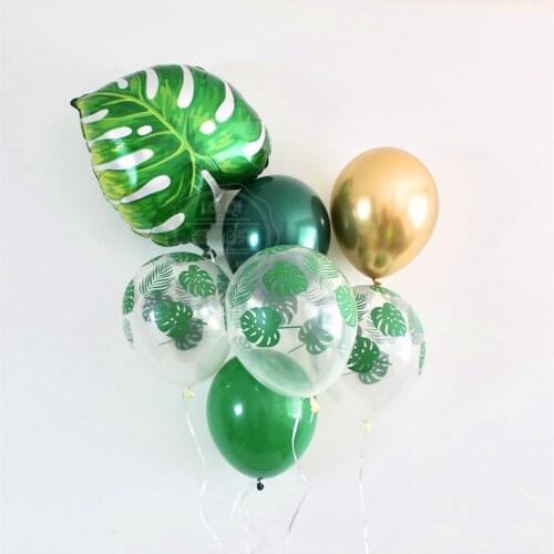 Jungle Party Green Latex Balloons Woodland Animal Palm Leaf Foil Balloons Safari Party Baloons Birthday Party Decor Baby Shower