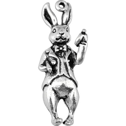 WYSIWYG 4pcs Charms 3D Stereo Rabbit 36x15mm Antique Pendant Fit Vintage Tibetan Bronze Silver Color DIY For Handmade Jewelry