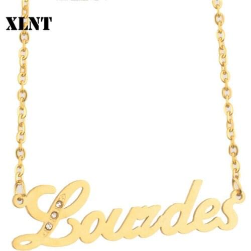 XLNT Lourdes Name Necklace or Custom Name Necklace Personalized Stainless Steel Family Nameplate Pendant Necklace Mom Dad Gifts
