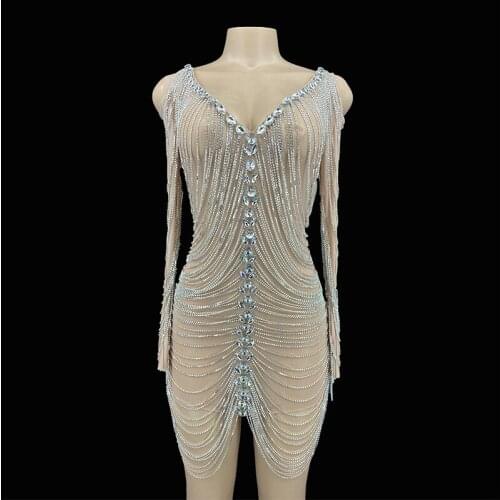 Bright Rhinestones TransparentLong Sleeves Bodysuit Sexy Stones Leggings Stage Performance Wear One Piece Costume Jumpsuit
